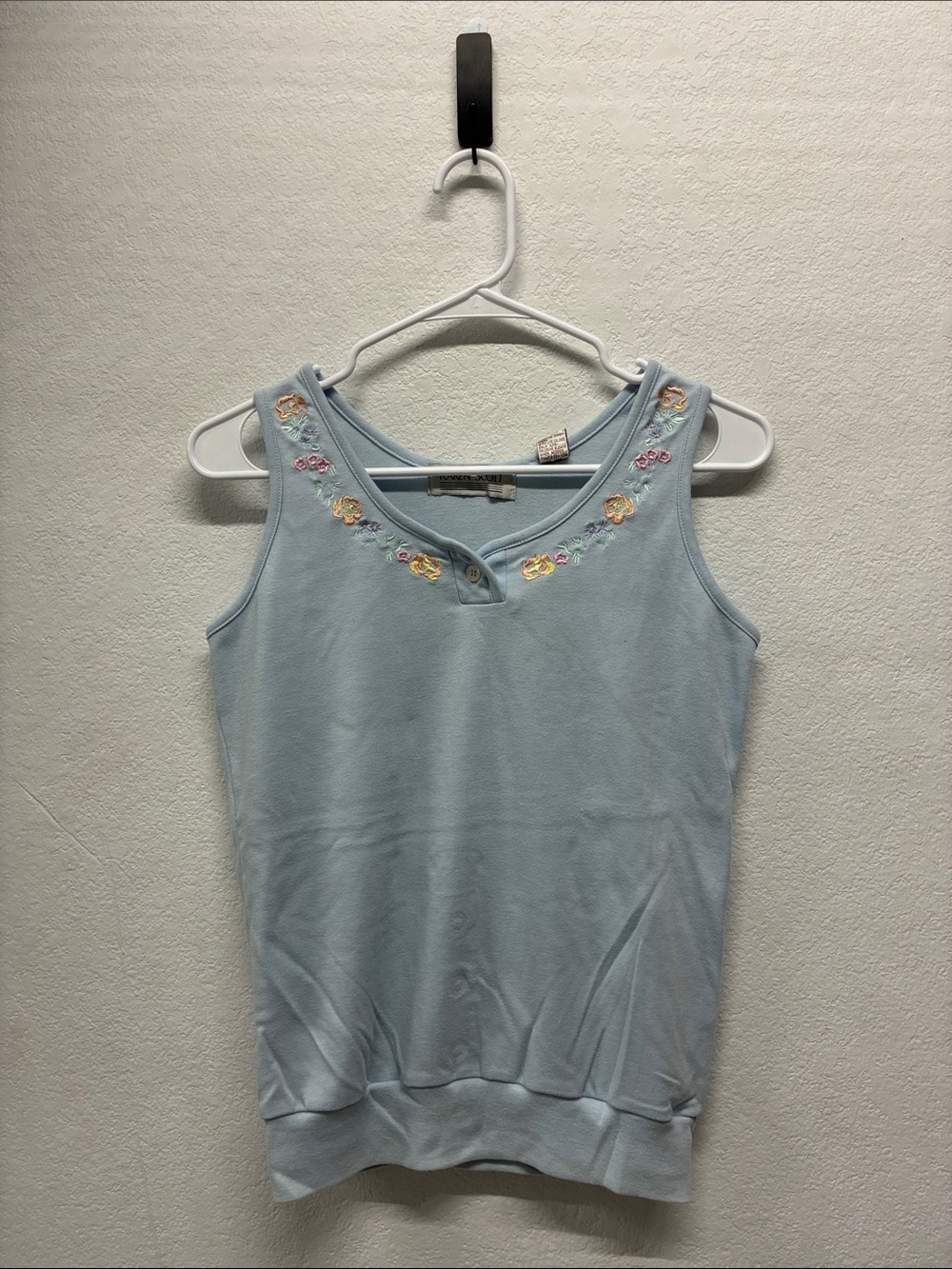 Karen Scott Light Blue Embroidered Delicate Floral Tank Top